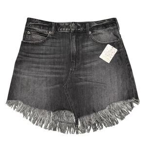 FREE PEOPLE Women’s Size 29 Black Denim Raw Hem Fringe Mini Skirt Maverick Boho